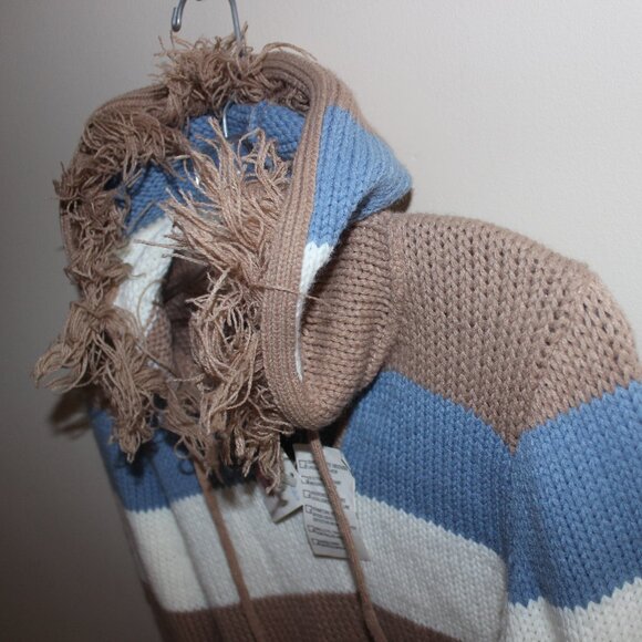 FREE*❤️damaged Garage ladies hooded sweater hoodie striped 100% acrylic USA made - Picture 2 of 8